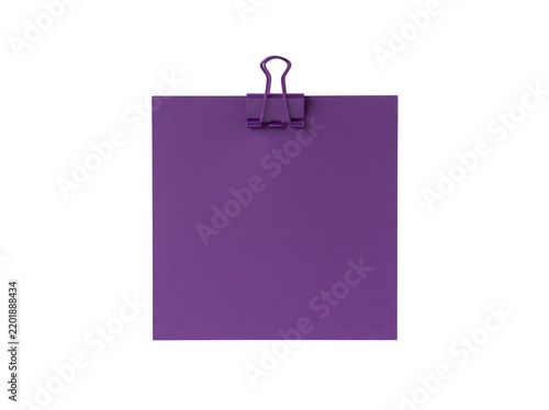 A purple clipboard with a shiny silver metal clip is isolated on a clear background