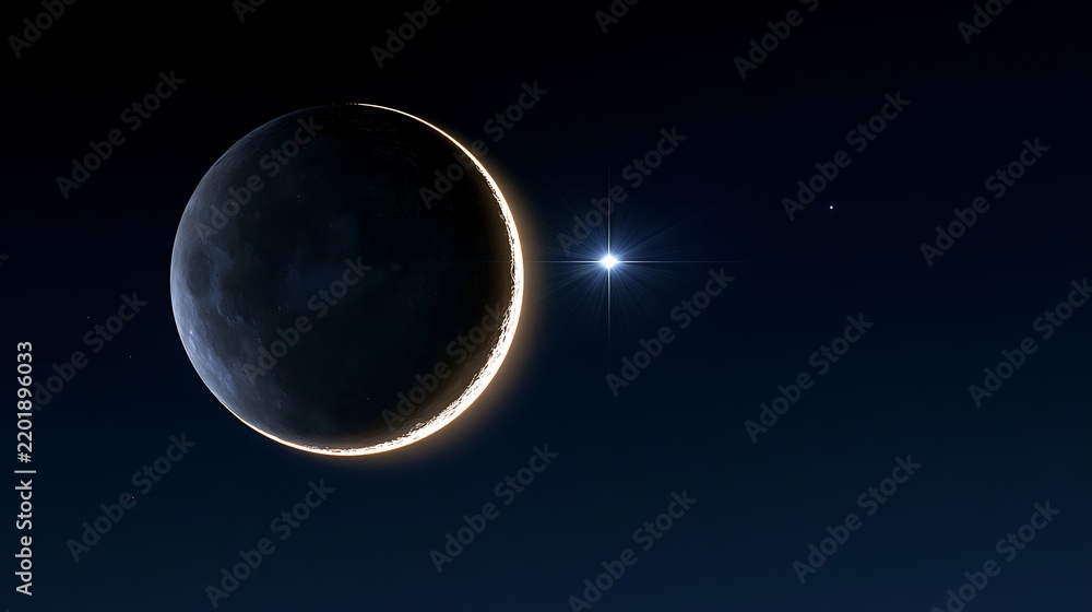 Obraz premium Exoplanet with bright star and distant celestial bodies in deep space