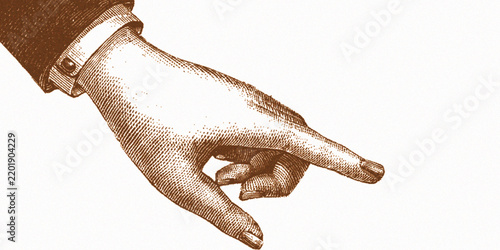 Vintage Hand Pointing Finger, Engraving Style Illustration