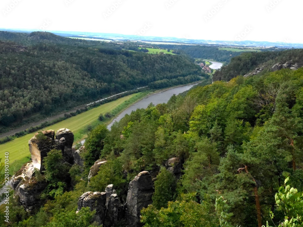 Obraz premium German River and Forest in Lohmen, Bastei