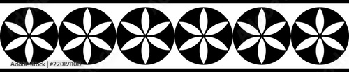 Border pattern floral seamless striking monochrome botanical black color border flat design featuring repeating circular geometric shapes.