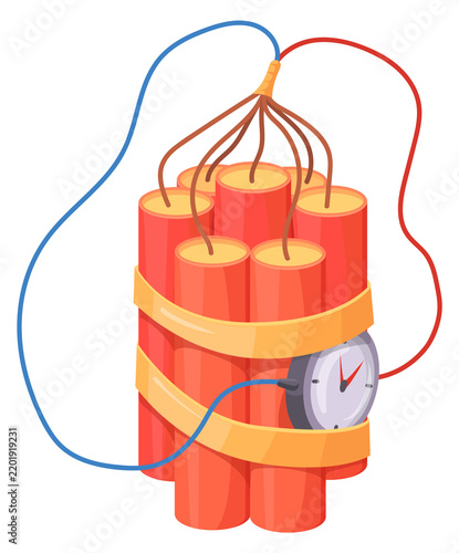 Obraz na plátně Cartoon bomb icon. Round detonator on explosive sticks