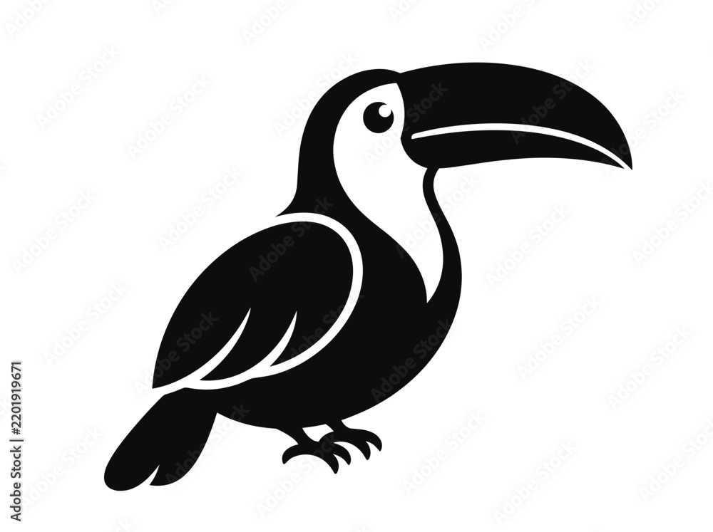 Obraz premium Toucan vector illustration, exotic tropical bird graphic icon, black and white logo design