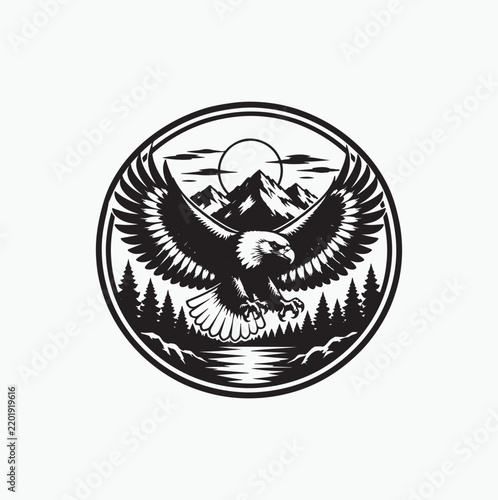 Bald Eagle Circle Emblem Wildlife Logo Vector Design
