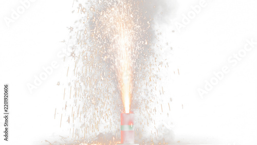 Obraz na plátne Red and white fountain firework emitting orange sparks transparent background