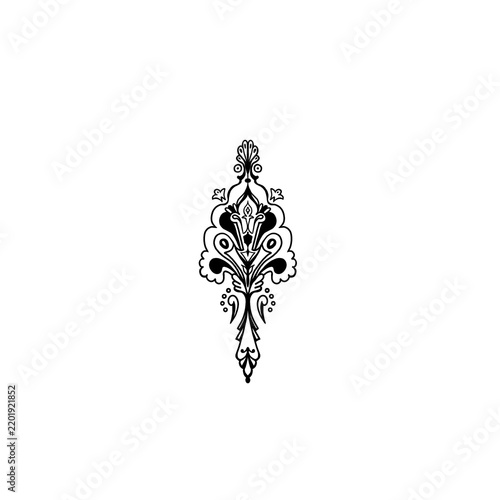 Vintage ornamental tattoo design, ornate damask motif element on transparent background PNG