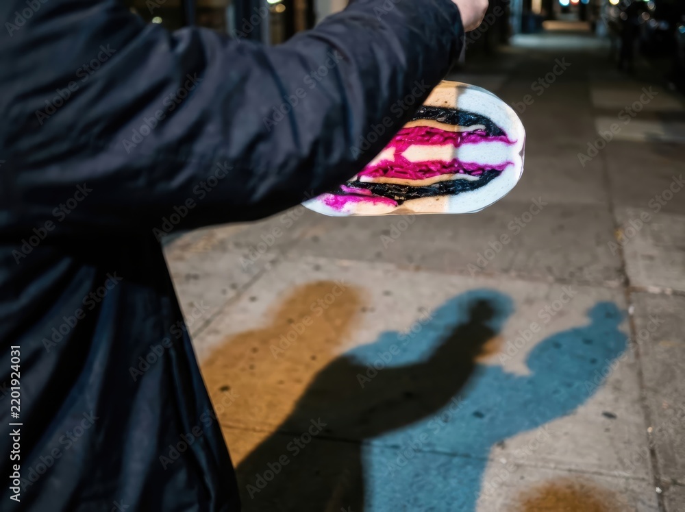 Obraz premium Skateboard Night Scene with Abstract Deck Graphic