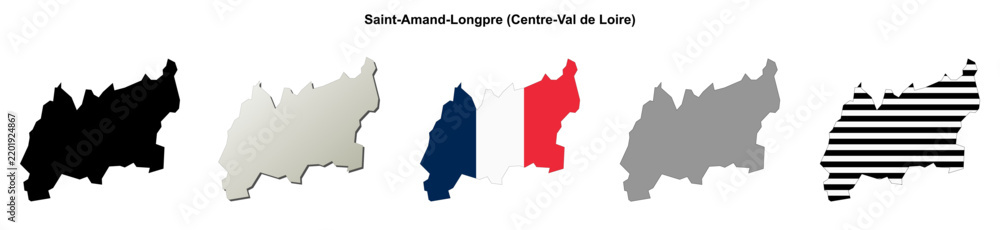 Obraz premium Saint-Amand-Longpre (Centre-Val de Loire) blank outline map set
