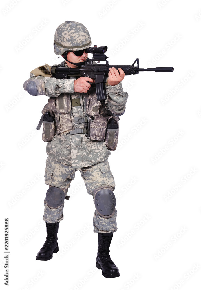 Obraz premium Soldier aiming rifle.