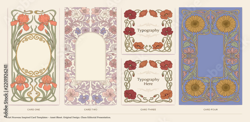 Art Nouveau Gala vector set with ornate floral frame, vintage typography, flowers, ornament, plant and decorative design elements for wedding invitation, poster, card, border or classic branding	
