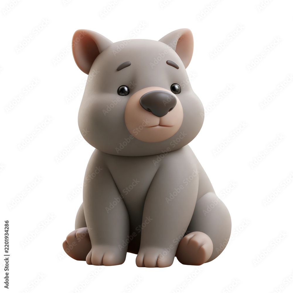 Obraz premium Cute 3D rendered wombat character sitting isolated on a clean white background for design