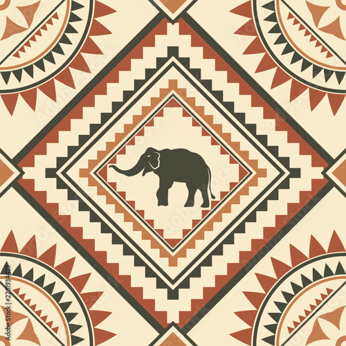 
elephant african textile seamless pattern art, circle abstract image and background, fashion artwork for print