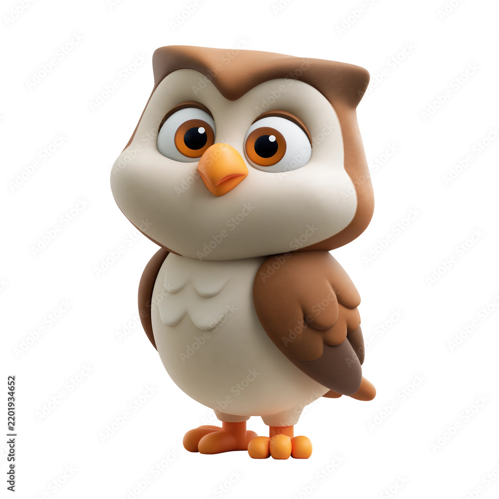 Fototapeta premium Cute cartoon owl character with large expressive eyes isolated on a clean white background