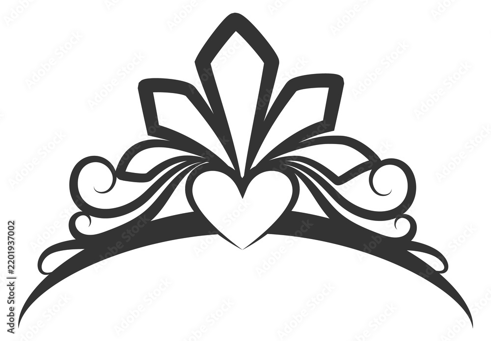 Obraz premium Beautiful tiara silhouette. Decorative heart princess crown