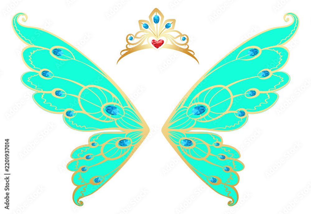 Obraz premium Princess fairy wings and golden tiara. Carnival costume
