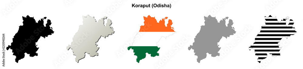 Obraz premium Koraput (Odisha) blank outline map set