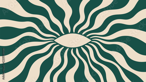 Organic radial wave pattern with flowing curved rays surrounding a central oval shape for psychedelic posters, textile prints, packaging, wallpaper, and graphic compositions