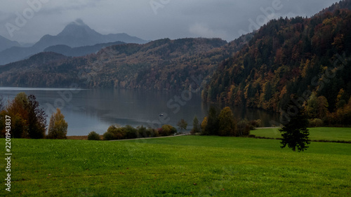 autumn landscape near lake and Bavarian Alps in Füssen, Bavaria, Germany.