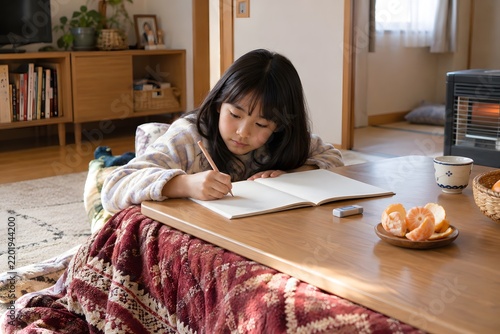 Plakat こたつで宿題をする子ども