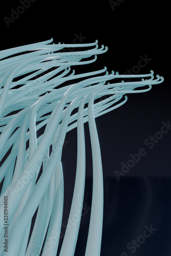Hooked pale cyan 3D tubes rendered against black