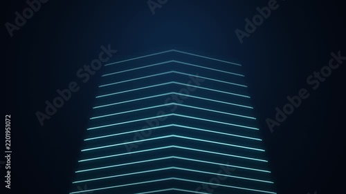 Glowing neon blue chevron pattern animation on a dark background moving in a rhythmic loop for futuristic digital technology and motion graphic media