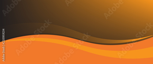 Abstract orange and black wave background with smooth line curves.