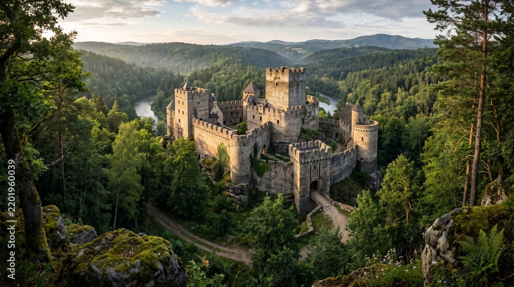 Obraz premium Ancient Stone Fortress Forest Landscape