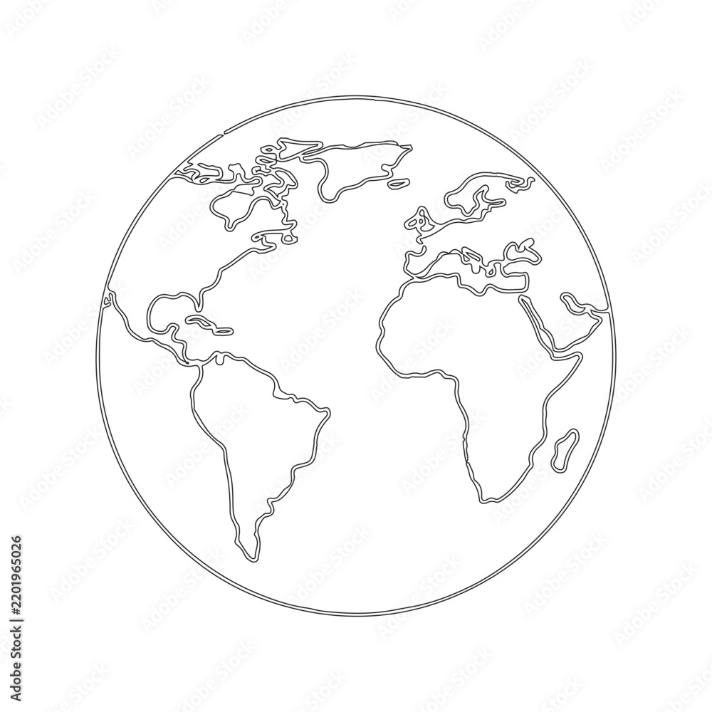 Obraz premium Globe Earth Map Outline Icon Line Art World Vector Illustration