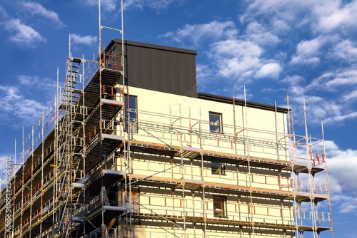 Building construction site, look up view