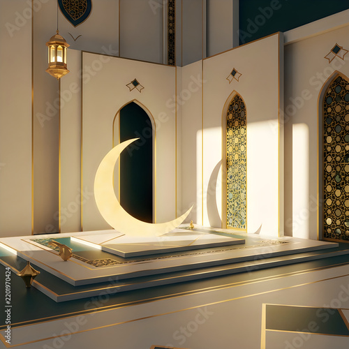 Crescent moon decoration in an elegant islamic mosque interior