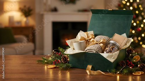 Opened Christmas Holiday Subscription Box with Curated Artisan Gifts