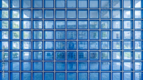 Translucent blue glass bricks in modern architecture