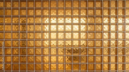 Golden translucent glass bricks in modern architecture