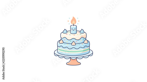 Cute kawaii birthday cake with candle