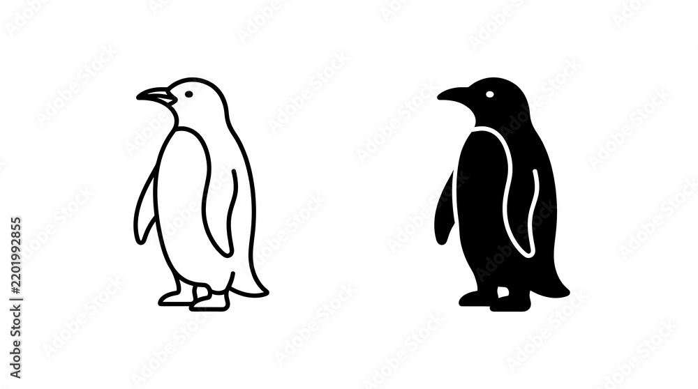 Obraz premium Penguin bird icon set in outline and solid styles isolated on transparent background
