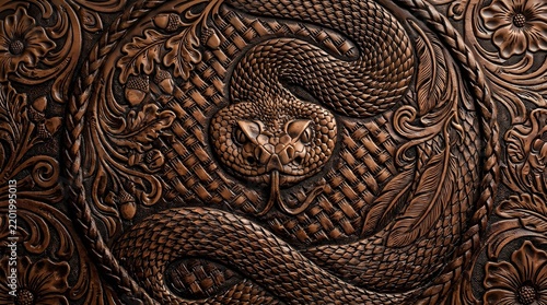 Intricate Leather Snake Pattern with Ornate Celtic Knotwork Design for Artistic and Luxury Branding