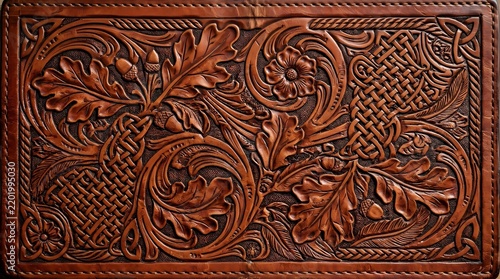 Intricate Wooden Carving Panel with Floral and Geometric Patterns - Dark Brown Textured Artwork