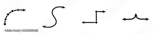 Set of black curved and straight line vector arrows with dots and points