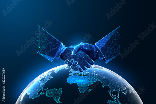 International Partnership and Global Business Cooperation Above Earth Vector