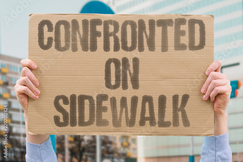 Konstfotografi "Confronted on sidewalk" Directly challenged or stopped during street movement