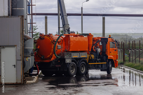 Septic truck unloading sewage into wastewater treatment plant