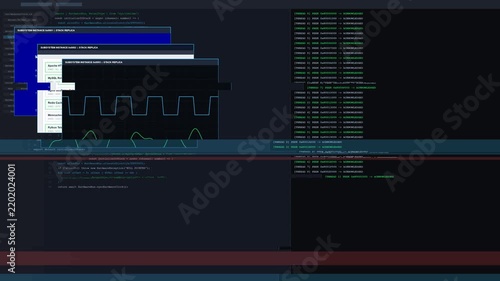 Server Telemetry Dashboard Glitch with Cascading System system, Broken Signal Waveforms, and Corrupted Data for Cyberpunk Interface Background