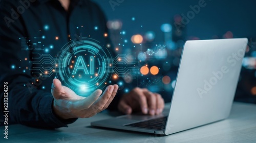 AI Artificial Intelligence. Business man using AI automation technology for data analysis, data driven workflow optimization, machine learning, business intelligence.