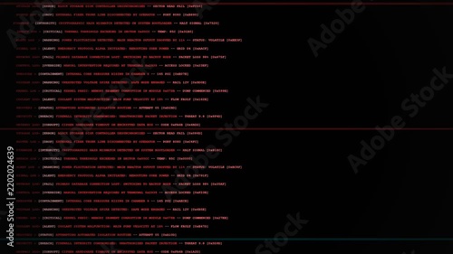 computer Boot Sequence Log Glitching with Red System Failure Scanlines and Corrupted Terminal Console Output for Cyber Security Breach Background