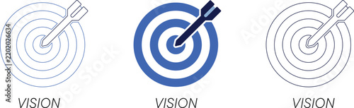 Vision Target Dartboard Icon Set Business Goal Concept Black and Blue