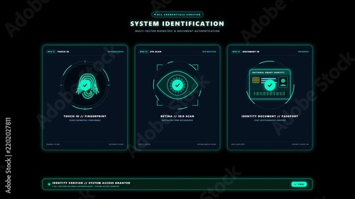 Biometric Touch Eye ID System, Scanner identification card id, idetification, scanner fingerprint 4k animation