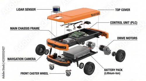 Exploded view diagram of an autonomous mobile robot platform