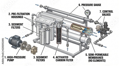 Diagram of a reverse osmosis water filtration system