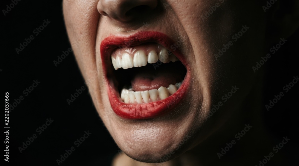 Fototapeta premium Angry Woman Yelling with Bold Red Lips