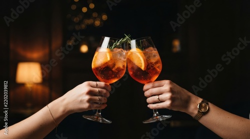 Celebratory Cocktail Toast with Orange Garnish